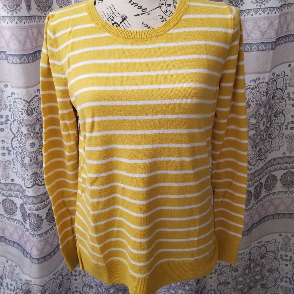 Yellow and white striped sweater